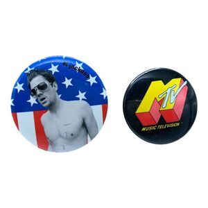 Vintage Jackass Johnny Knoxville MTV Metal Button Pins set of 2 USA Flag 1.5" 1"